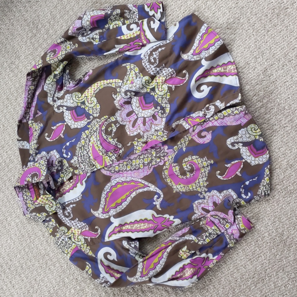 PRISTINE Classic Etro Brown/Purple Patterned Italian Cotton Button Down,…